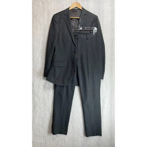 DKNY 2 Piece Men’s Suit Solid Charcoal 100% Wool 32W 32L Pants Jacket 36R